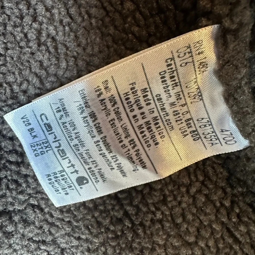 Carhartt V26 BLK Vest Mens 2XL Black Canvas Fleece Sherpa Lined Zip Relaxed